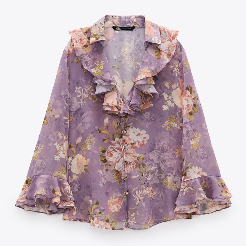 ZARA 2 Pieces Satin Finish Skirt L Ruffle Blouse M - Picture 3 of 8